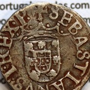 Portugal, silver coin of Vintém D. Sebastião I (1557–1578), ✠PORTVG:ETALGARB / ✠SEBASTIANVS.REX.P. (a besant in each escutcheon)