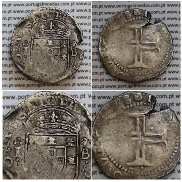 Tostão Prata de D. Filipe III 1621-1640, 100 Reais Prata, (∴ L⋱ - ∴ B ⋰)  ✣PHILIPPVS D G REX PORTVGAL / ✠IN.HOC.SIGNO.VINCES