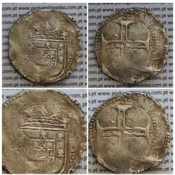Tostão Prata de D. Filipe III 1621-1640, 100 Reais Prata, (∴ L⋱ - ∴ B ⋰)  ✣PHILIPPVS D G REX PORTVGAL / IN.HOC.SIGNO.VINCES