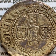Meio Tostão Prata de D. Filipe II 1598-1621, 50 Reais Prata, Legenda:✣PHILIPPVS D G REX PORTVGA / IN HOC∴SIGNO VINCS