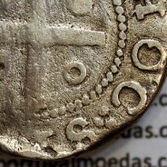 Meio Tostão Prata de D. Filipe II 1598-1621, 50 Reais Prata, Legenda:✣PHILIPPVS D G REX PORTVGA / IN HOC∴SIGNO VINCS