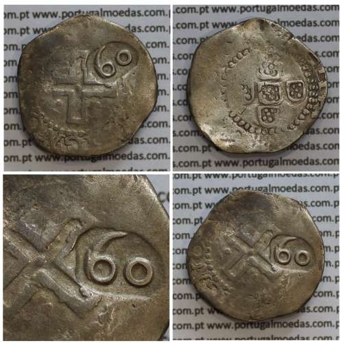 Carimbo de 60 réis D. João IV 1640-1656 sobre moeda de Meio Tostão prata D. Filipe II 1598-1621, Lei de 3 de Fevereiro de 1642