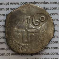 Carimbo de 60 réis D. João IV 1640-1656 sobre moeda de Meio Tostão prata D. Filipe II 1598-1621, Lei de 3 de Fevereiro de 1642