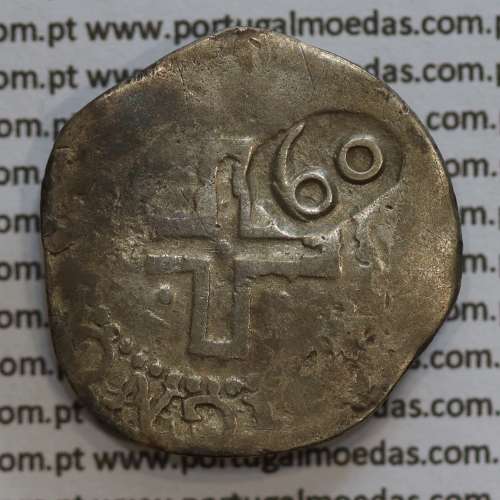 Carimbo de 60 réis D. João IV 1640-1656 sobre moeda de Meio Tostão prata D. Filipe II 1598-1621, Lei de 3 de Fevereiro de 1642