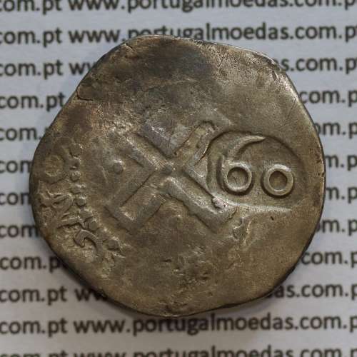 Carimbo de 60 réis D. João IV 1640-1656 sobre moeda de Meio Tostão prata D. Filipe II 1598-1621, Lei de 3 de Fevereiro de 1642