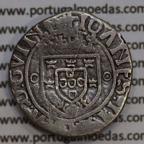 Vintém Prata de D. João II 1481-1495, Porto, "P" com ponto, Legenda: ✚IOHANES:I•I:R:P:ET:A:D:GV: / ✚IOANES:I•I:R:P:ET:A:D:GVINE