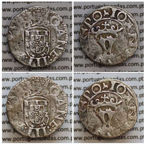 Vintém prata de D. João III 1521-1557, Variantes Inéditas , Legenda: ⋌IOANES⋌III⋌R⋌PO  / ✠IOANE:III:R:POR:E