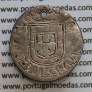 Vintém prata de D. João III 1521-1557, (2º tipo, Marquilha "XX" dentro de coroa de Louros) , Legenda: IOANNES.III.R.PORT