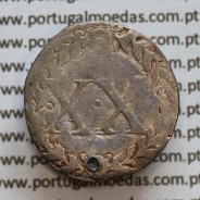 Vintém prata de D. João III 1521-1557, (2º tipo, Marquilha "XX" dentro de coroa de Louros) , Legenda: IOANNES.III.R.PORT