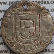 Vintém prata de D. João III 1521-1557, (2º tipo, Marquilha "XX" dentro de coroa de Louros) , Legenda: IOANNES.III.R.PORT