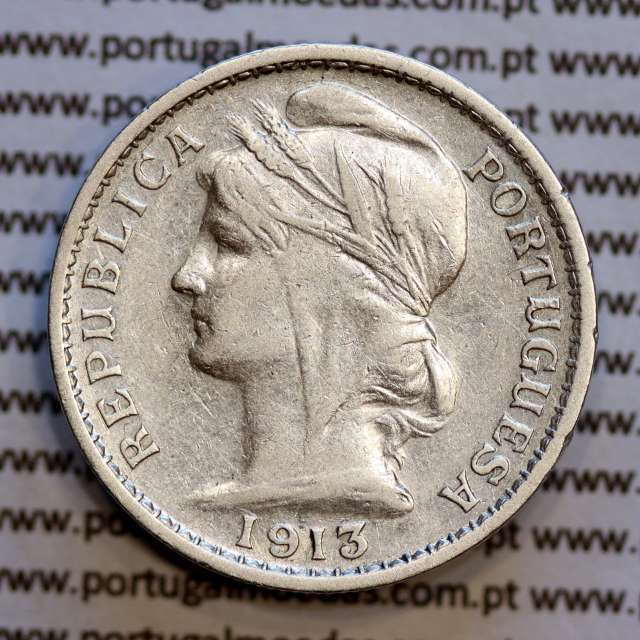 20 centavos 1913 prata, ($20 centavos prata 1913), Republica Portuguesa, (MBC), World Coins Portugal  KM 562
