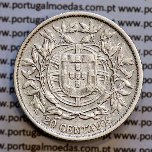 20 centavos 1913 prata, ($20 centavos prata 1913), Republica Portuguesa, (MBC), World Coins Portugal  KM 562