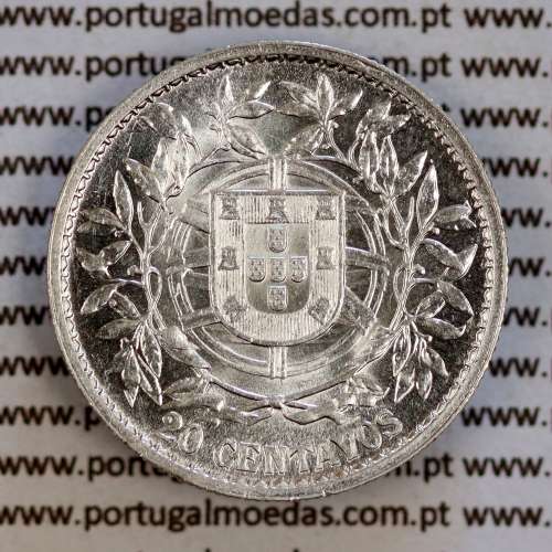 Portugal, silver coin of 20 centavos 1916, $20 centavos of the Portuguese Republic, (UNC), World Coins Portugal KM 562