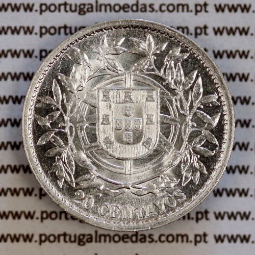 20 centavos 1916 prata, ($20 centavos prata 1916), Republica Portuguesa, (Soberba), World Coins Portugal  KM 562