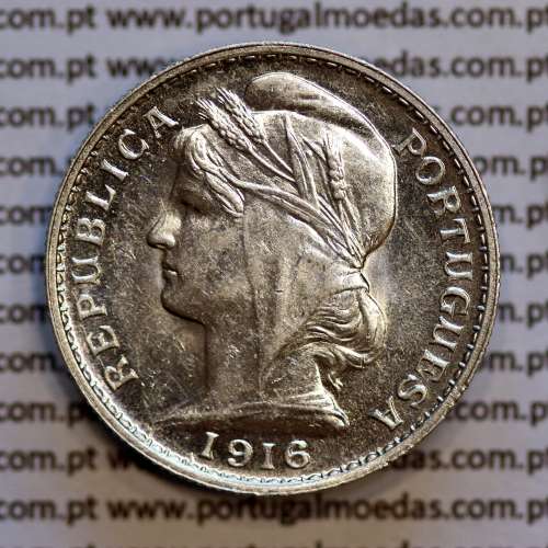 Portugal, silver coin of 20 centavos 1916, $20 centavos of the Portuguese Republic, (UNC), World Coins Portugal KM 562