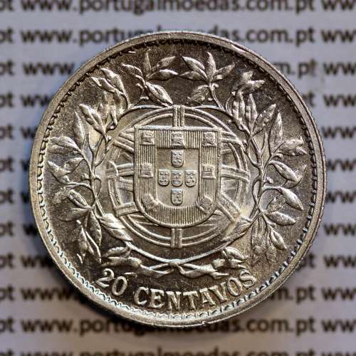 Portugal, silver coin of 20 centavos 1916, $20 centavos of the Portuguese Republic, (UNC), World Coins Portugal KM 562