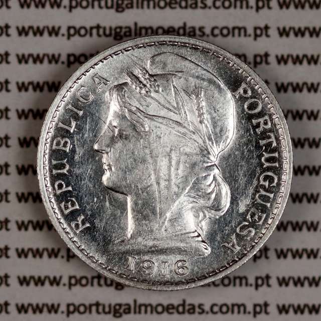 20 centavos 1916 prata da Republica Portuguesa, $20 centavos prata 1916, (Bela/Soberba), World Coins Portugal KM 562