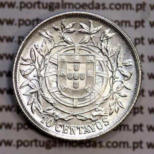 10 centavos 1915 prata, ($10 centavos prata 1915), Republica Portuguesa, (Soberba), World Coins Portugal  KM 563