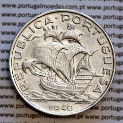 Portugal silver coin of 10 Escudos 1940, 10$00 silver 1940 of the Portuguese Republic, (VF+/XF), World Coins Portugal KM 582