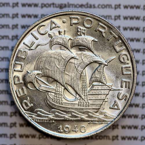 10$00 prata 1940, 10 Escudos 1940 Prata da República Portuguesa, (Soberba), World Coins Portugal KM 582