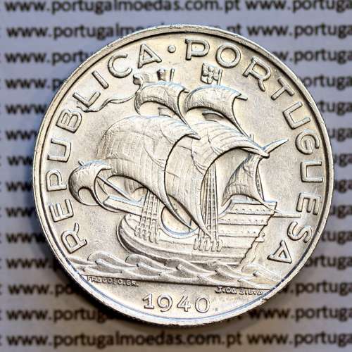 10$00 prata 1940, 10 Escudos 1940 Prata da República Portuguesa, (Bela), World Coins Portugal KM 582
