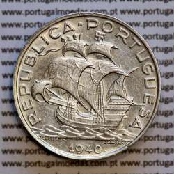Portugal silver coin of 10 Escudos 1940, 10$00 silver 1940 of the Portuguese Republic, (XF), World Coins Portugal KM 582