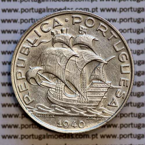 10$00 prata 1940, 10 Escudos 1940 Prata da República Portuguesa, (Bela), World Coins Portugal KM 582