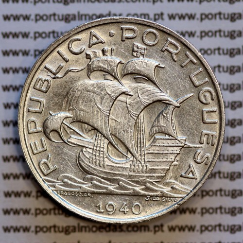 Portugal silver coin of 10 Escudos 1940, 10$00 silver 1940 of the Portuguese Republic, (XF), World Coins Portugal KM 582
