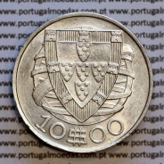 Portugal silver coin of 10 Escudos 1940, 10$00 silver 1940 of the Portuguese Republic, (XF), World Coins Portugal KM 582