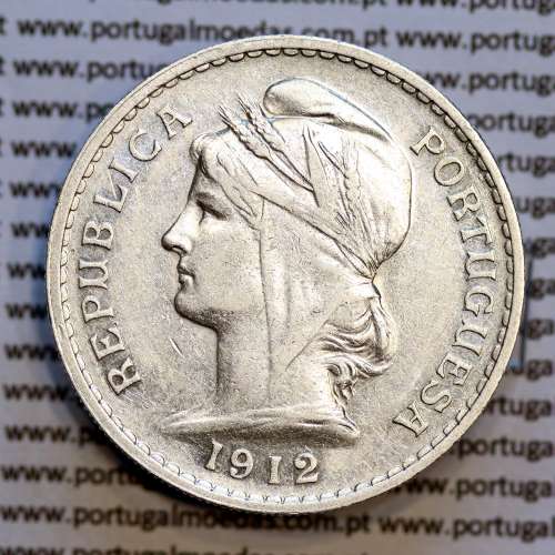 50 centavos 1912 prata, ($50 centavos prata 1912), Republica Portuguesa, (MBC+), World Coins Portugal  KM 561