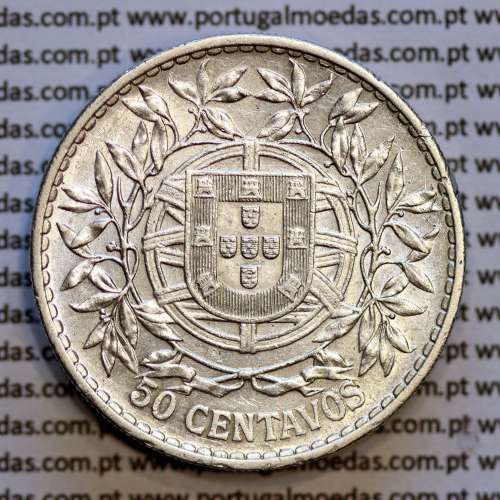 50 centavos 1912 prata, ($50 centavos prata 1912), Republica Portuguesa, (MBC+), World Coins Portugal  KM 561