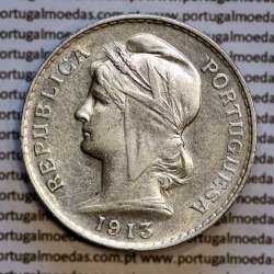Portugal, silver coin of 50 centavos 1913 or $50 centavos 1913 of Portuguese Republic, (VF+XF), World Coins Portugal KM 561