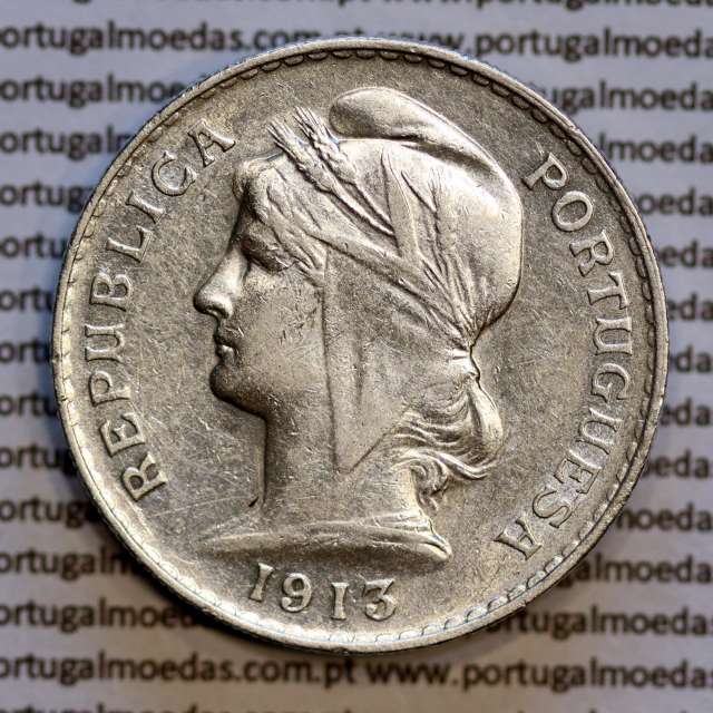 Portugal, silver coin of 50 centavos 1913 or $50 centavos 1913 of Portuguese Republic, (VF+XF), World Coins Portugal KM 561