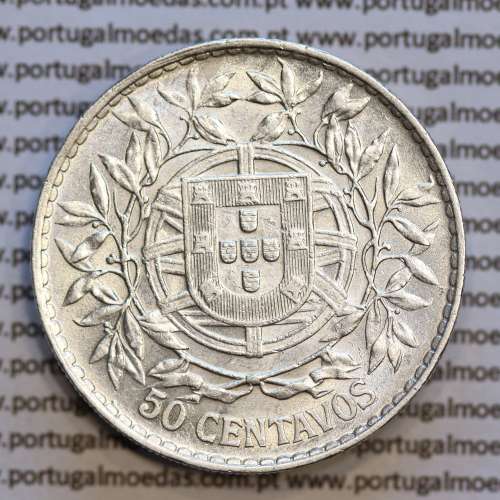 50 centavos 1913 prata, ($50 centavos prata 1913), Republica Portuguesa, (MBC+/Bela-), World Coins Portugal  KM 561