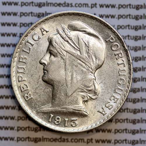 50 centavos 1913 prata, ($50 centavos prata 1913), Republica Portuguesa, (MBC+/Bela-), World Coins Portugal  KM 561
