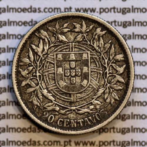 Portugal, silver coin of 20 centavos 1916, $20 centavos of the Portuguese Republic, (VF), World Coins Portugal KM 562
