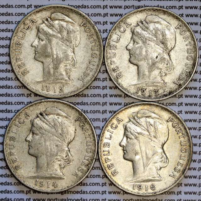 50 centavos prata 1912, 1913, 1914, 1916 ($50 centavos), Republica Portuguesa, (Serie Completa), World Coins Portugal  KM 561