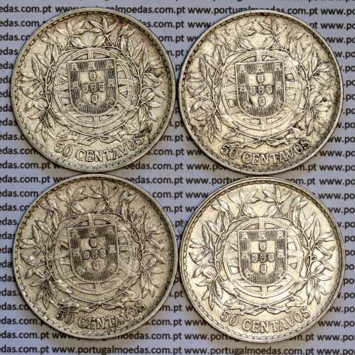 50 centavos prata 1912, 1913, 1914, 1916 ($50 centavos), Republica Portuguesa, (Serie Completa), World Coins Portugal  KM 561
