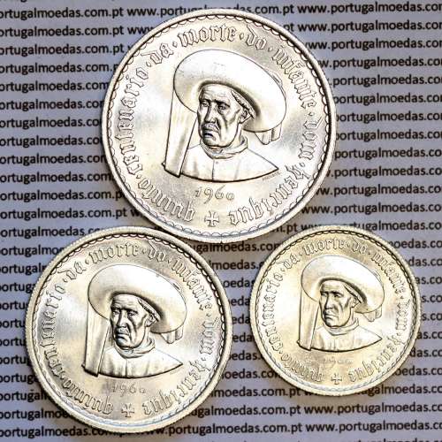 Serie moedas Henriquina 1960, moeda prata de 5$00 + 10$00 + 20$00, comemorativas do 5º Cent. da Morte do Infante Dom Henrique