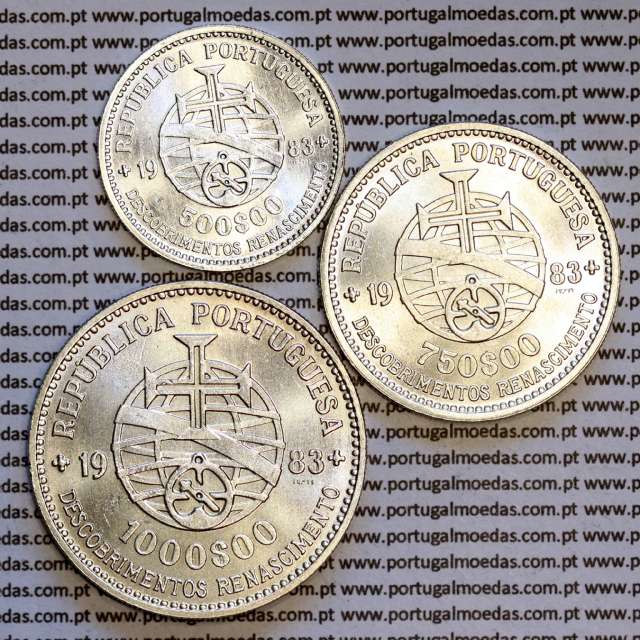 Série moedas em prata de 500$00 + 750$00 + 1000$00 de 1983 comemorativas da XVII Exposição Europeia de Arte, Ciência e Cultura