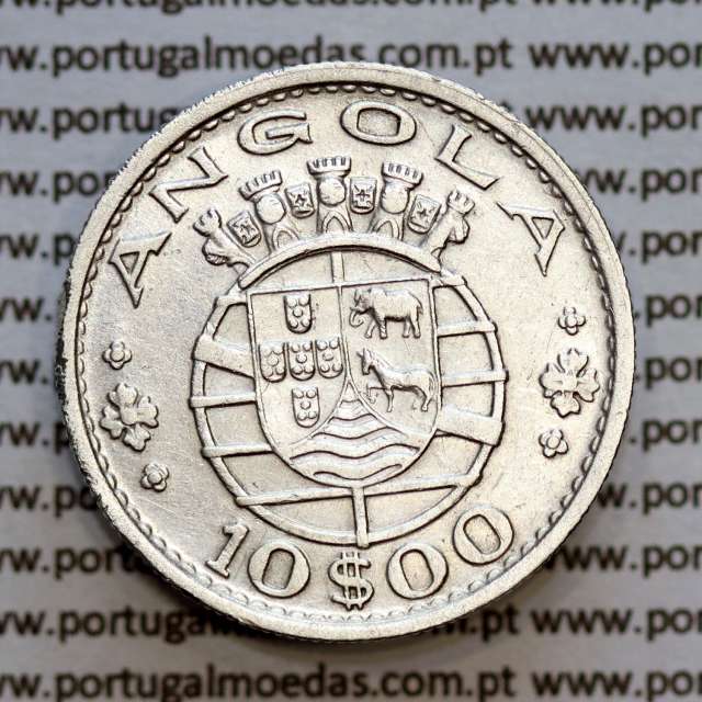 Angola 10$00 1952 prata, (10 escudos prata 1952), (MBC+) 10 Escudos silver 1952 World Coins Angola KM 73