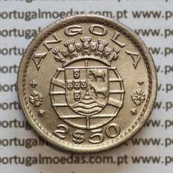 Angola 2$50 1953 cuproníquel, 2 escudos e 50 centavos 1953, 2-1/2 Escudos 1953, (Bela), World Coins Angola KM 77