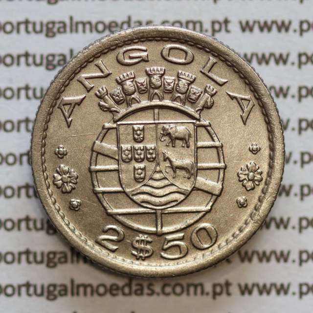 Angola 2$50 1953 cuproníquel, 2 escudos e 50 centavos 1953, 2-1/2 Escudos 1953, (Bela), World Coins Angola KM 77