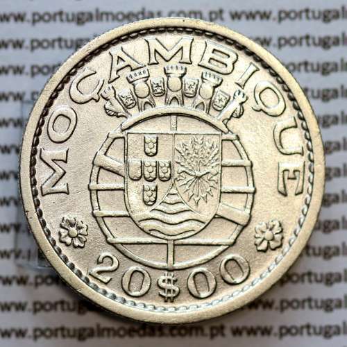 Moçambique 20$00 1952 Prata, (vinte escudos em prata de 1952), (MBC+), World Coins Mozambique KM 80