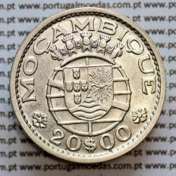 Mozambique, silver coin of 20 Escudos 1955 Former Portuguese Colony of Mozambique, (VF+), World Coins Mozambique KM 80
