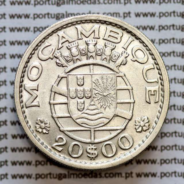 Mozambique, silver coin of 20 Escudos 1955 Former Portuguese Colony of Mozambique, (VF+), World Coins Mozambique KM 80