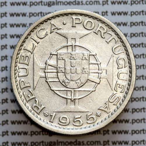 Mozambique, silver coin of 20 Escudos 1955 Former Portuguese Colony of Mozambique, (VF+), World Coins Mozambique KM 80