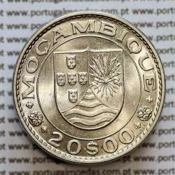 Moçambique 20$00 1971 níquel, "vinte escudos 1971 " (Bela/Sob.), 20 Escudos 1971 Nickel World Coins Mozambique KM 87