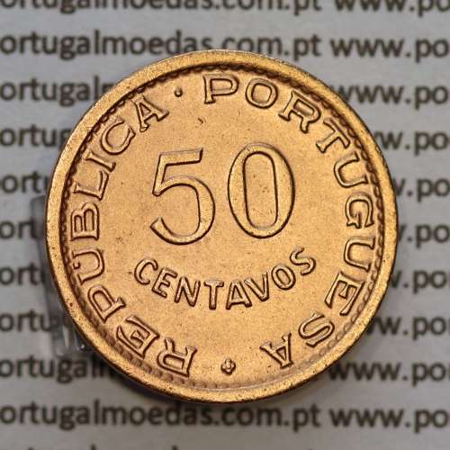 Angola 50 Centavos 1953 Bronze, ("$50" cinquenta centavos 1953 Angola), (Bela/Soberba), Angola, World Coins Angola KM 75