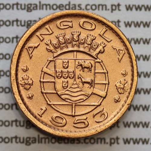 Angola 50 Centavos 1953 Bronze, ("$50" cinquenta centavos 1953 Angola), (Bela/Soberba), Angola, World Coins Angola KM 75